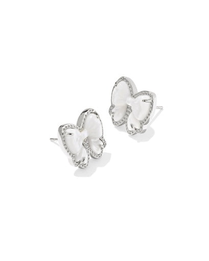 Haley Bow Stud Earrings - Silver Ivory Mother Of Pearl