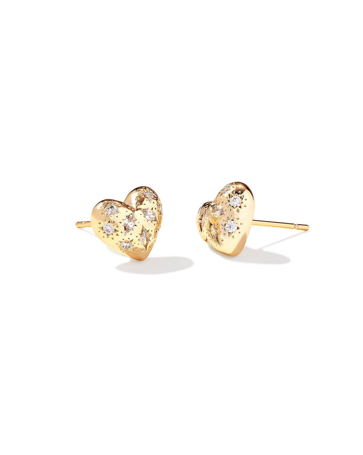 Holland Heart Stud Earrings - Gold White Crystal