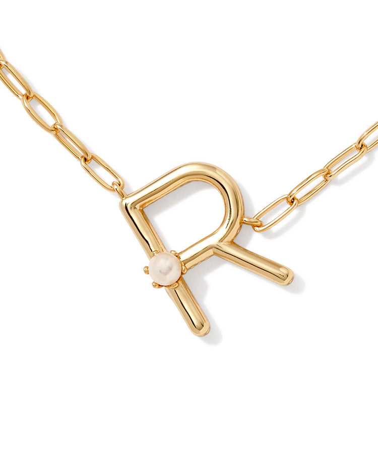 Pearl Initial R Short Pendant Necklace - Gold - Southern Belle Boutique