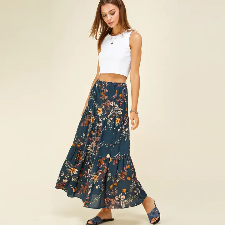 Teal Floral Skirt - Southern Belle Boutique
