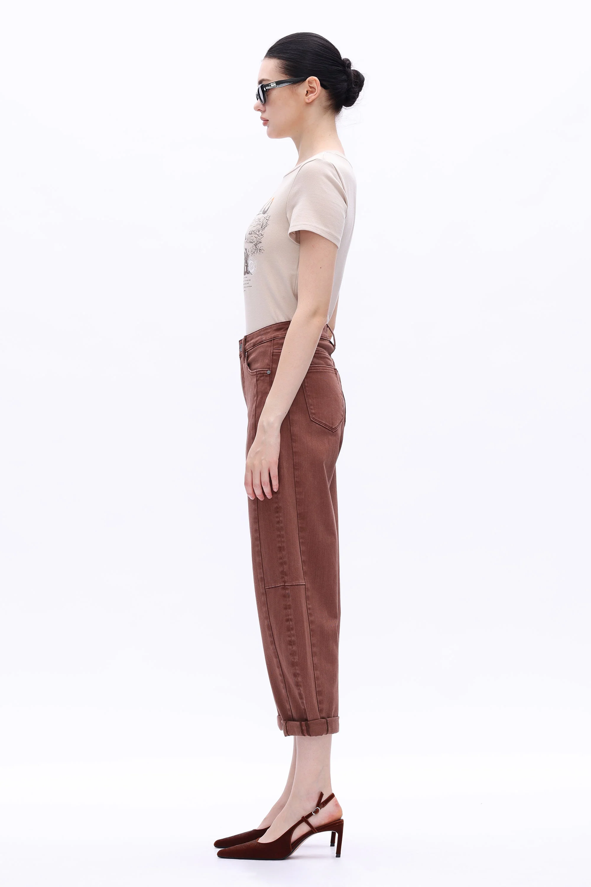 High Rise Cuffed Barrel Jean - Espresso - Southern Belle Boutique