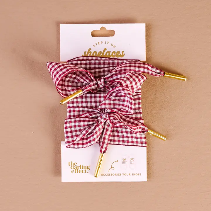 Step It Up Shoelaces-Gingham Burgundy - Southern Belle Boutique