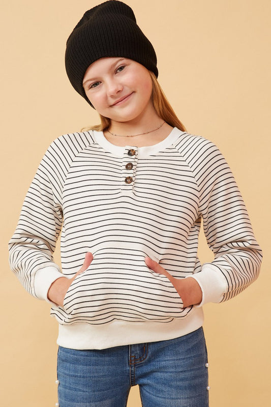 Ivory Striped Henley - Southern Belle Boutique