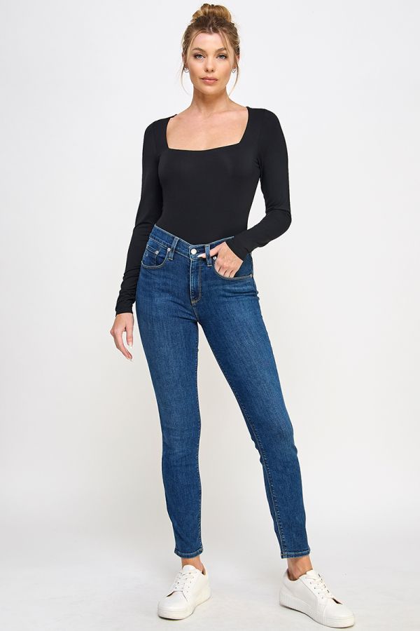 Black Square Neck LS Bodysuit - Southern Belle Boutique