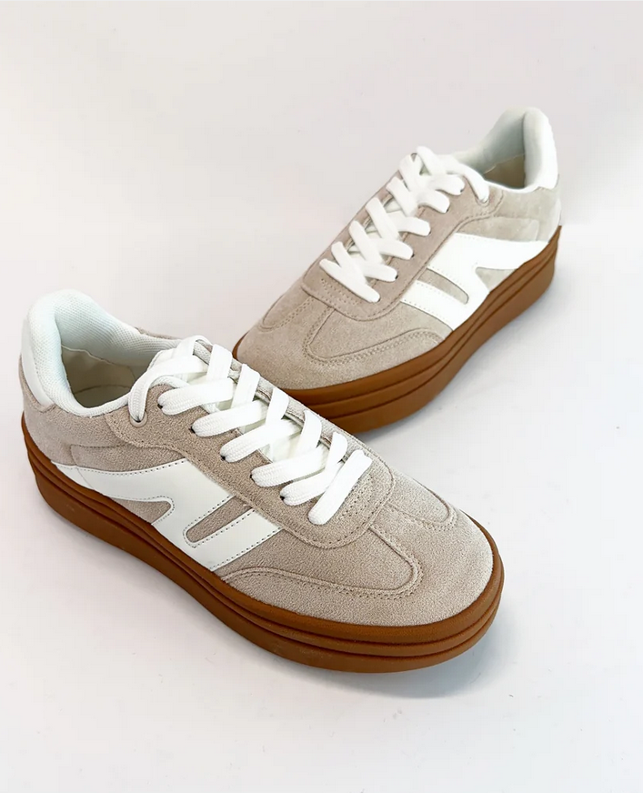 Topping Color Block Platform Sneakers - Beige/White - Southern Belle Boutique