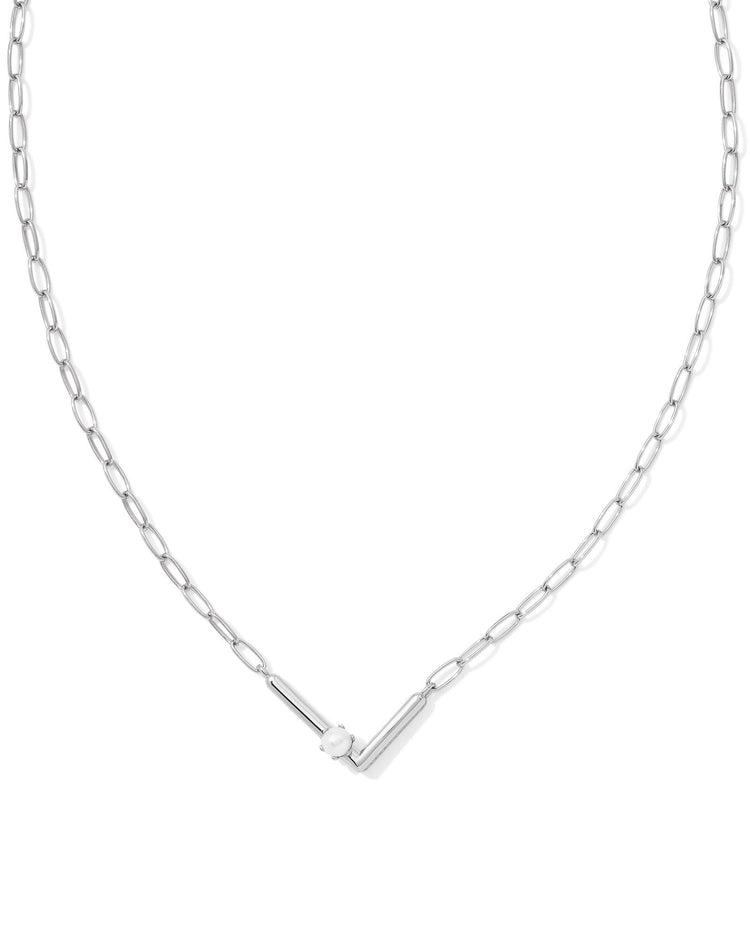 Pearl Initial L Short Pendant Necklace - Silver - Southern Belle Boutique