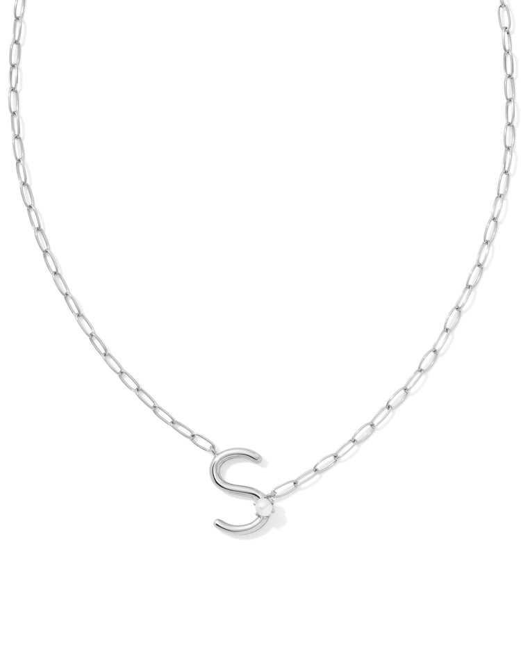 Pearl Initial S Short Pendant Necklace - Silver - Southern Belle Boutique