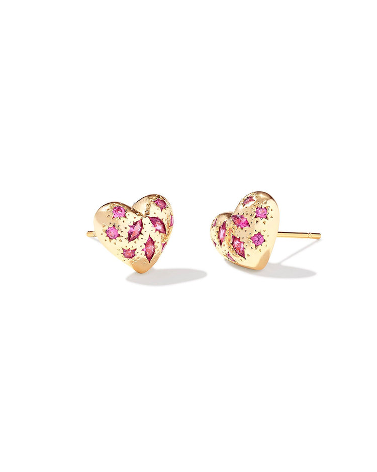 Holland Heart Stud Earrings - Gold Pink Crystal - Southern Belle Boutique