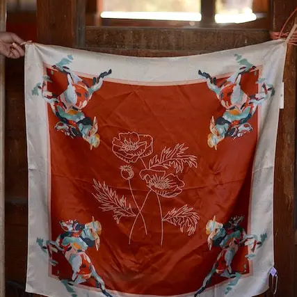 Poppy Cowgirl: 35x35 Mulberry Silk Wild Rag Cowgirl Western Red Scarf