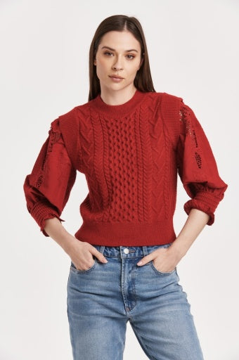 Natasha Embroidered Sweater - Vermilion - Southern Belle Boutique
