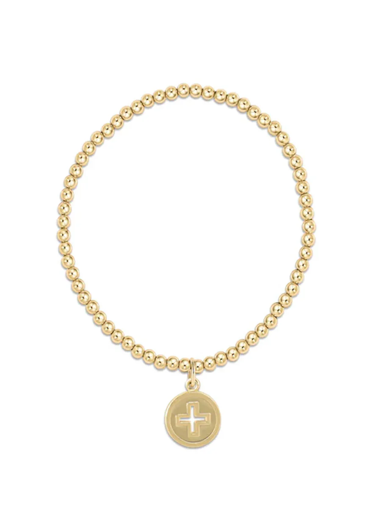 Classic Gold 3MM Bead Bracelet - Signature Cross Gold Disc - Southern Belle Boutique