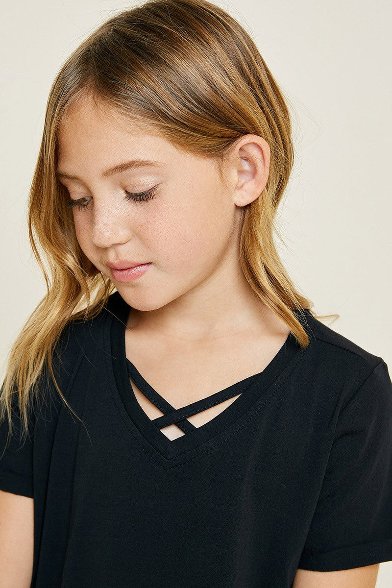 VNeck Criss Cross Tee - Black - Southern Belle Boutique