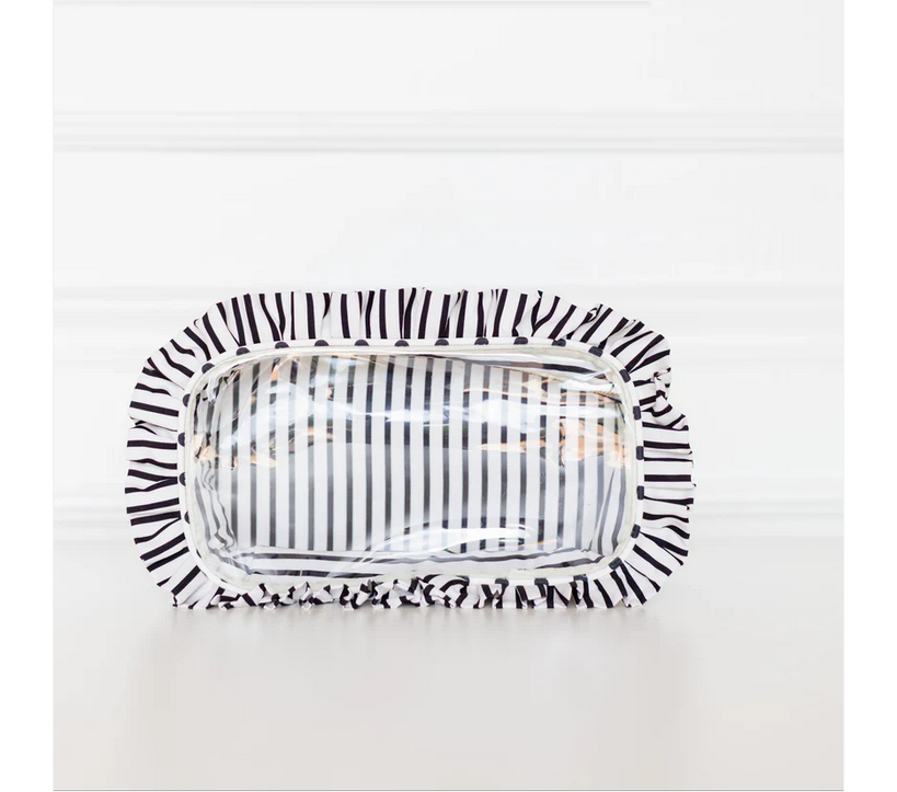 Ruffled Nylon Large Clear Pouch - Polka Stripe - Southern Belle Boutique