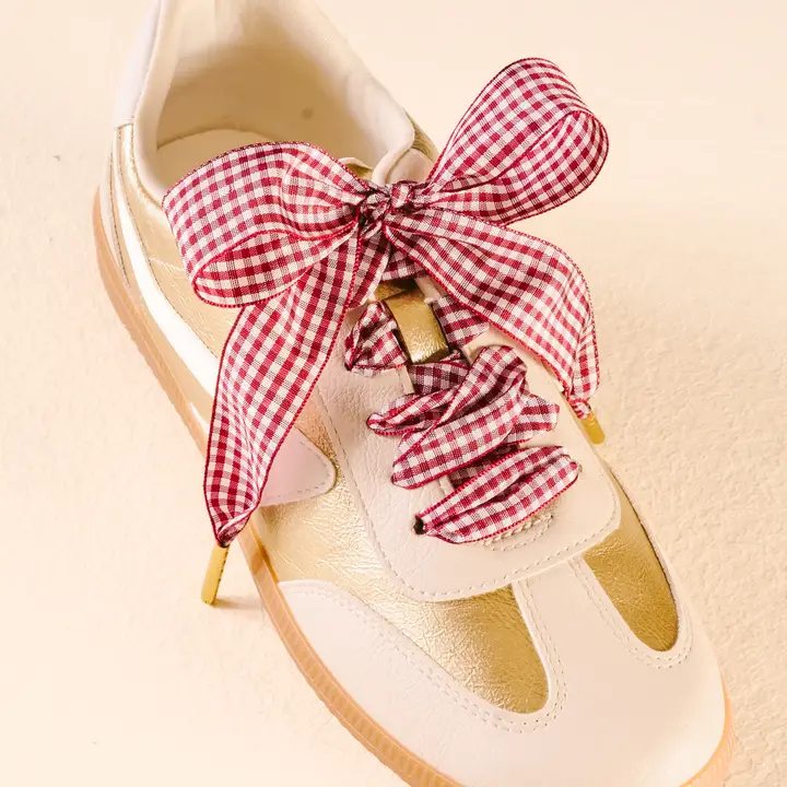 Step It Up Shoelaces-Gingham Burgundy - Southern Belle Boutique