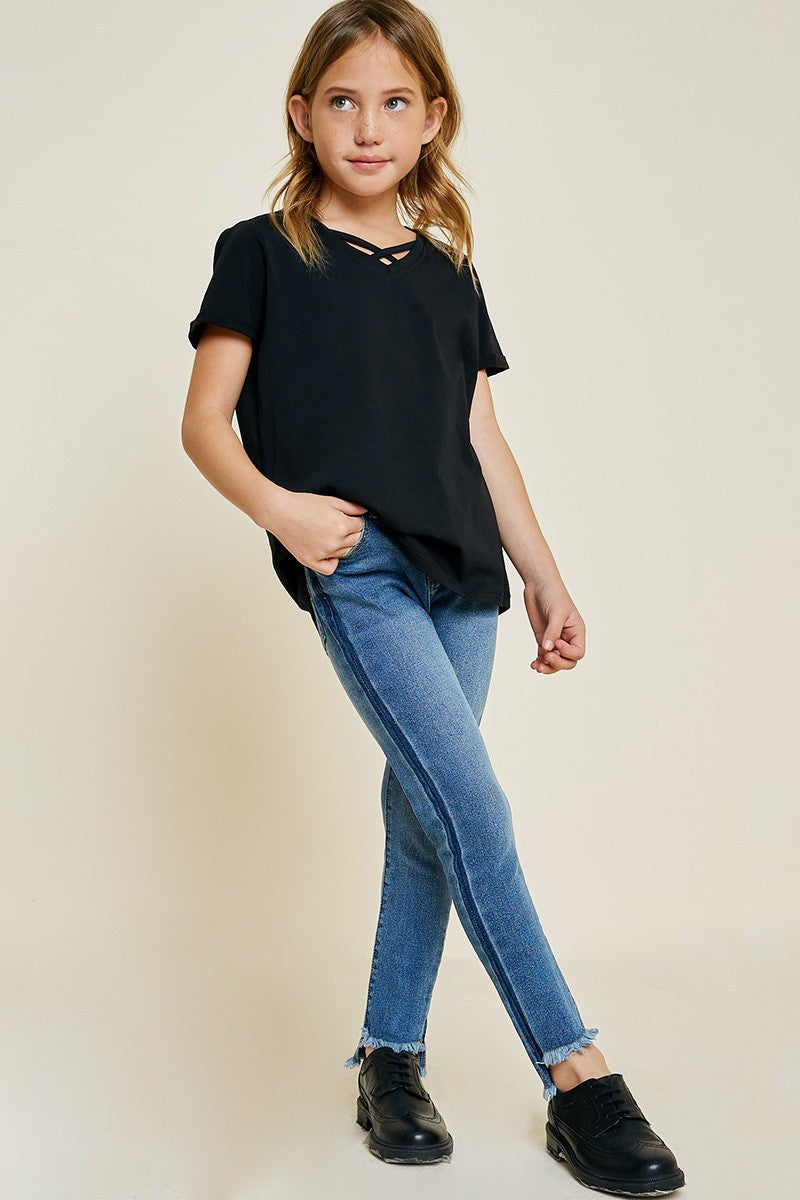 VNeck Criss Cross Tee - Black - Southern Belle Boutique