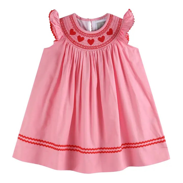 Pink Heart Smocked Bishop Dress, 2T
