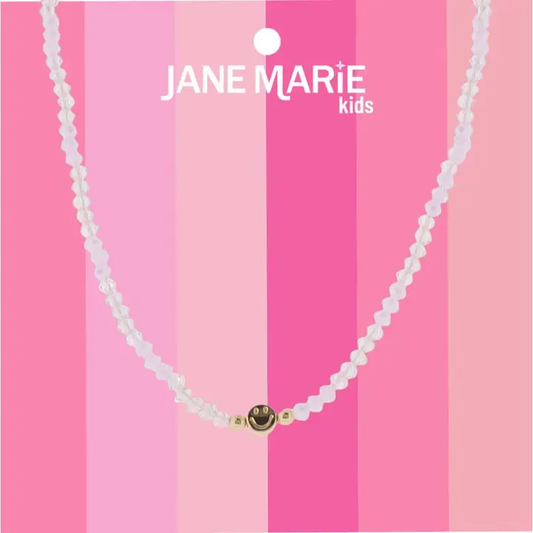 Kids 14" Pink Faceted Beaded Necklace with Gold Happy Face - Southern Belle Boutique
