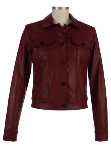 Julia Coated Crop Denim Trucker Jacket - Red M - Southern Belle Boutique
