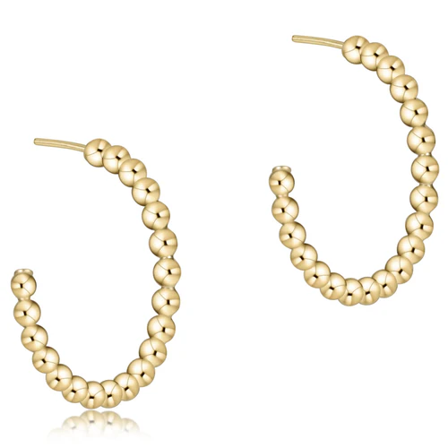 Beaded Classic 1.25" Post Hoop - 4mm Gold Earrings - Southern Belle Boutique