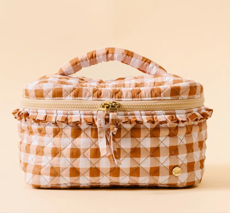 Glam & Go Quilted Cosmetic Bag - Maple Gingham - Southern Belle Boutique