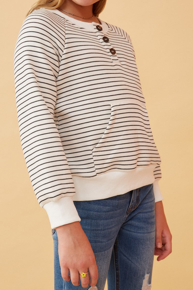 Ivory Striped Henley - Southern Belle Boutique