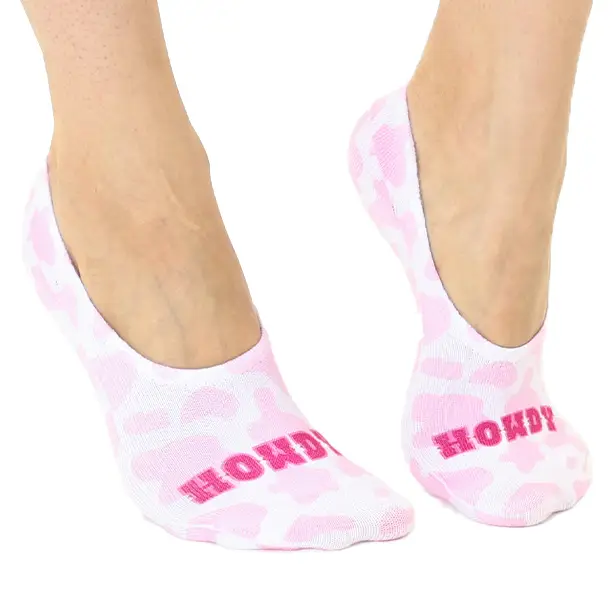 No-Show Liner Socks - Cow Print - "Howdy" - Pink