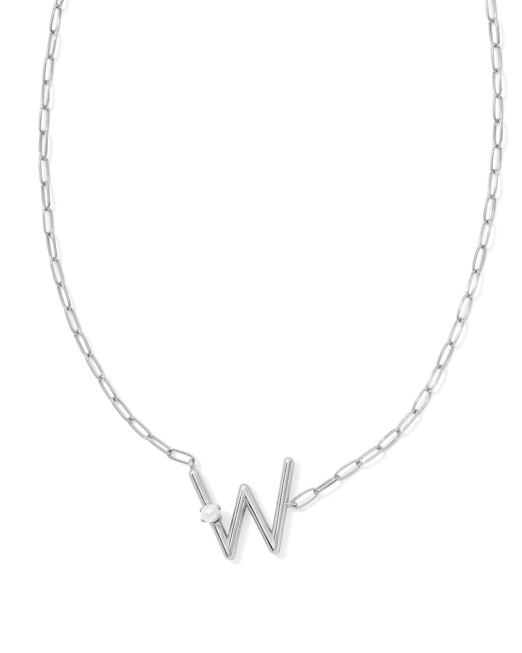 Pearl Initial W Short Pendant Necklace - Silver - Southern Belle Boutique