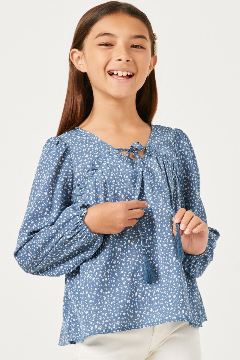 Blue Tasseled Long Sleeve Top - Southern Belle Boutique