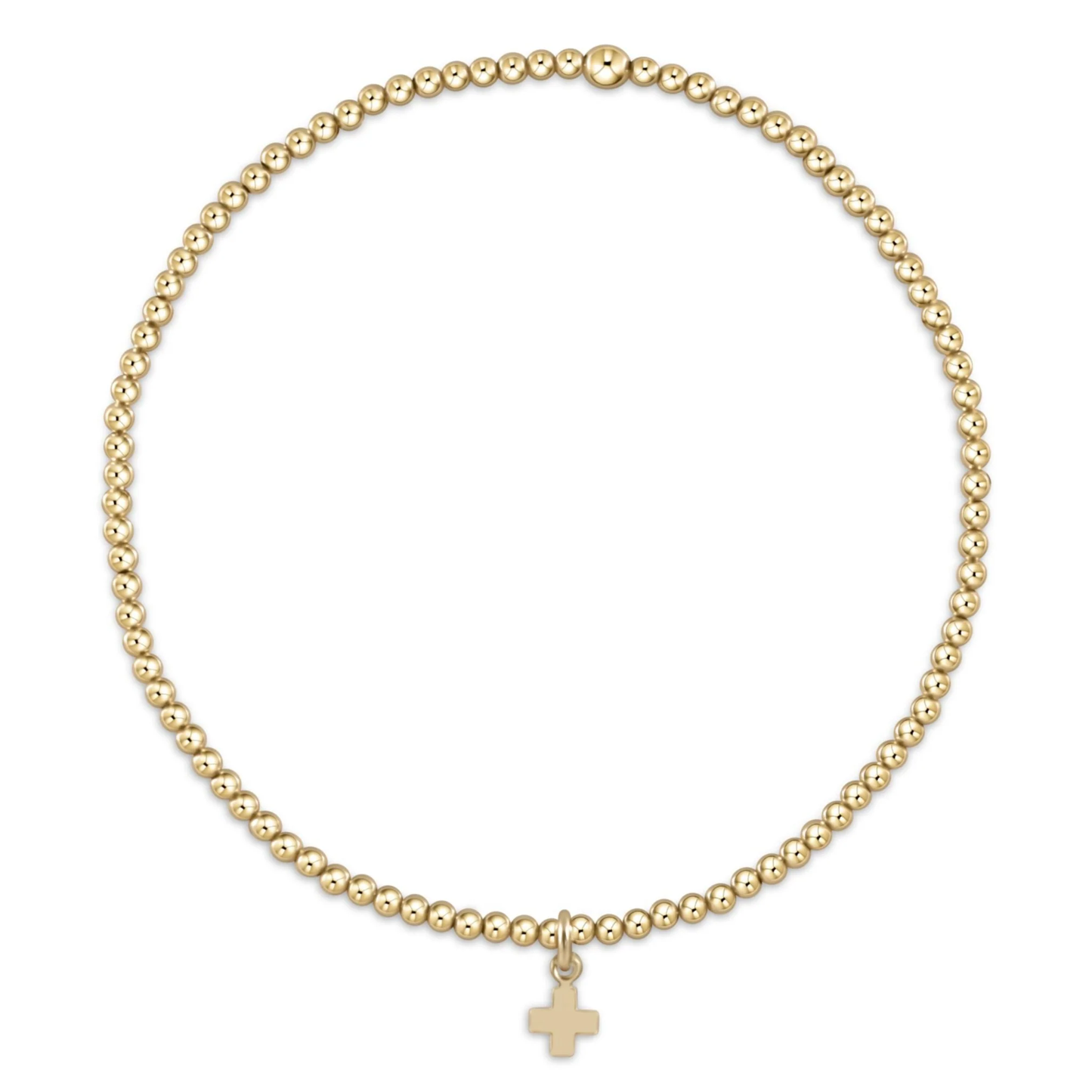 Classic Gold 2mm Bead Bracelet - Signature Cross Small Gold Charm - Southern Belle Boutique