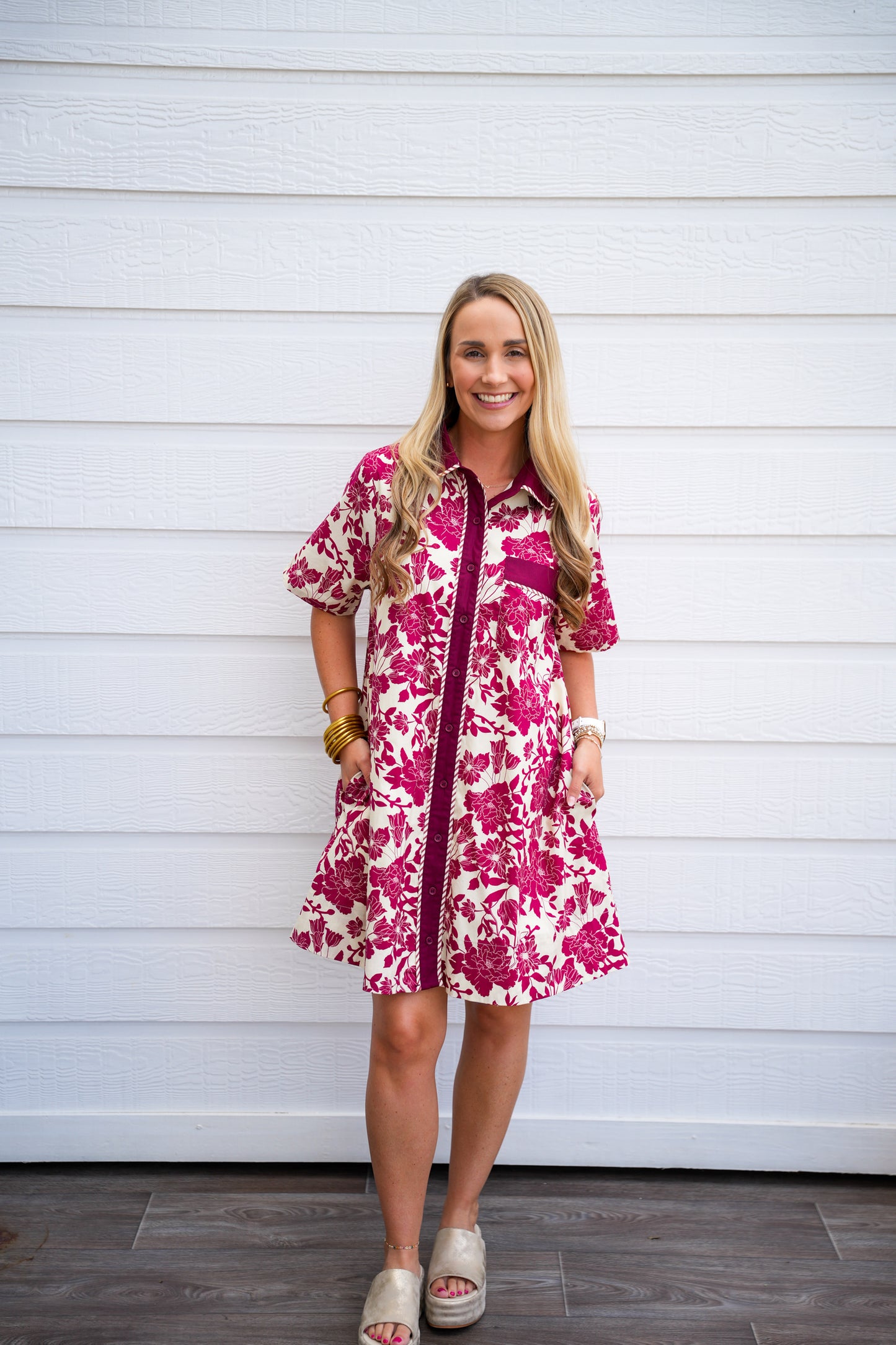 Burgundy Cream Floral Dress