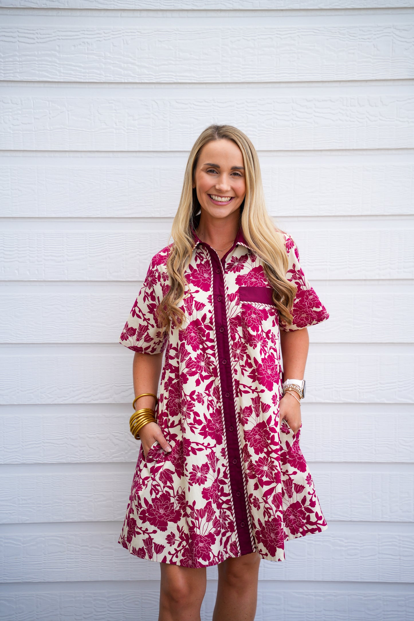 Burgundy Cream Floral Dress