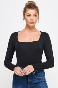 Black Square Neck LS Bodysuit - Southern Belle Boutique