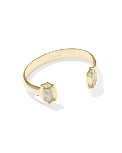 Elton Stepped Frame Cuff Bracelet - Gold Ivory Mother Of Pearl S/M