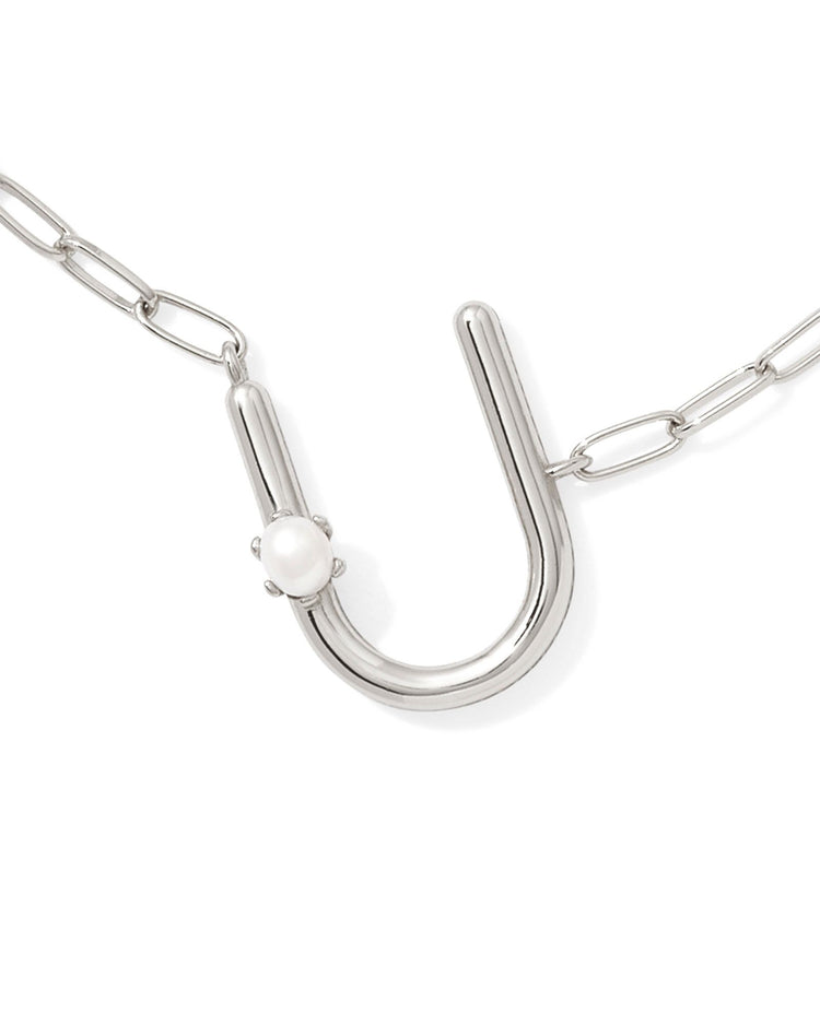 Pearl Initial U Short Pendant Necklace - Silver - Southern Belle Boutique