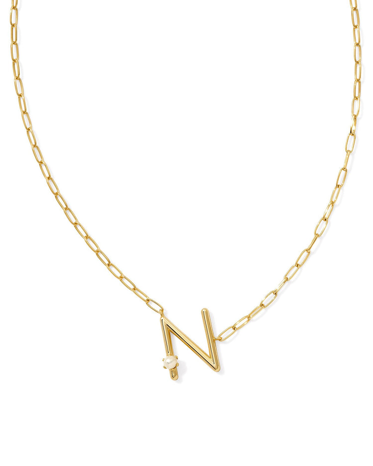 Pearl Initial N Short Pendant Necklace - Gold - Southern Belle Boutique