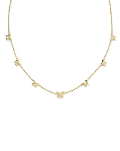Lillia Butterfly Enamel Strand Necklace Gold Pink Enamel