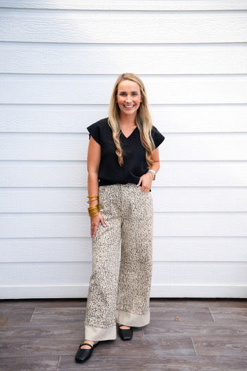 Leopard Straight Leg Cuffed Jeans