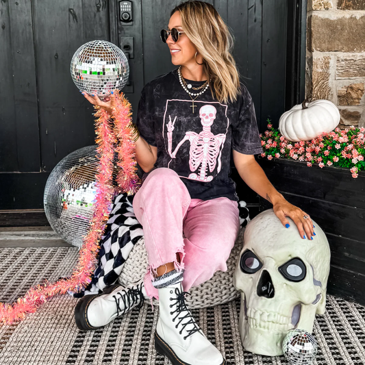 Peace Skelly Mineral Wash Tee - Southern Belle Boutique