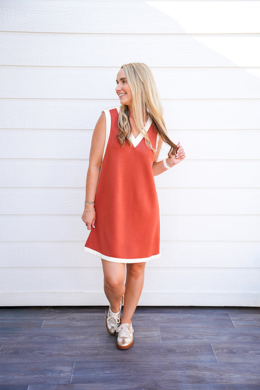 Rust Cream Shift Dress