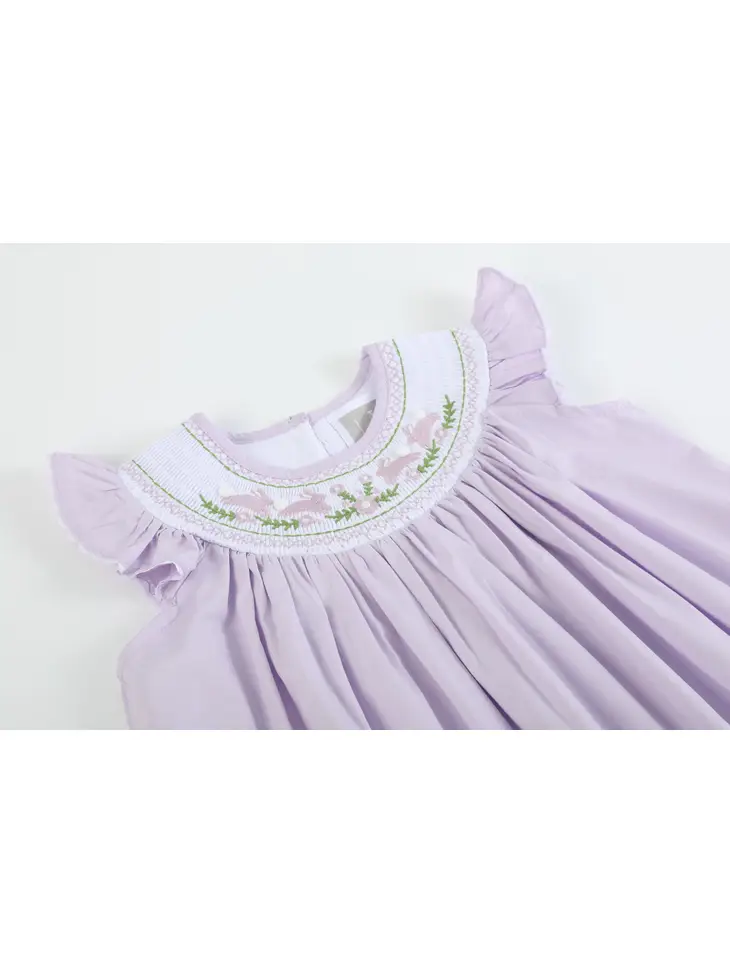 Lt Purple Bunnies Smocked Bishop Dress - Southern Belle Boutique