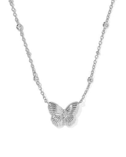 Cailey Butterfly Short Pendant Necklace - Silver Ivory Mother Of Pearl - Southern Belle Boutique