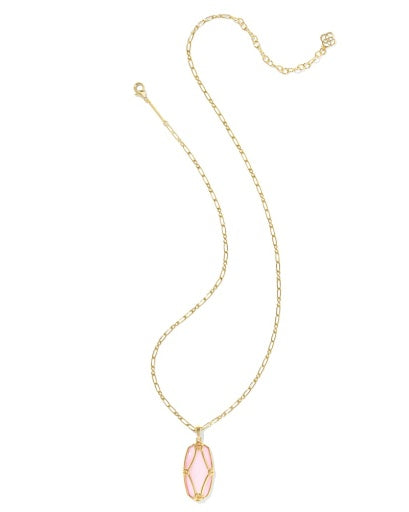 Elle Lattice Frame Large Long Pendant Necklace Gold Blush Ivory Mother Of Pearl - Southern Belle Boutique