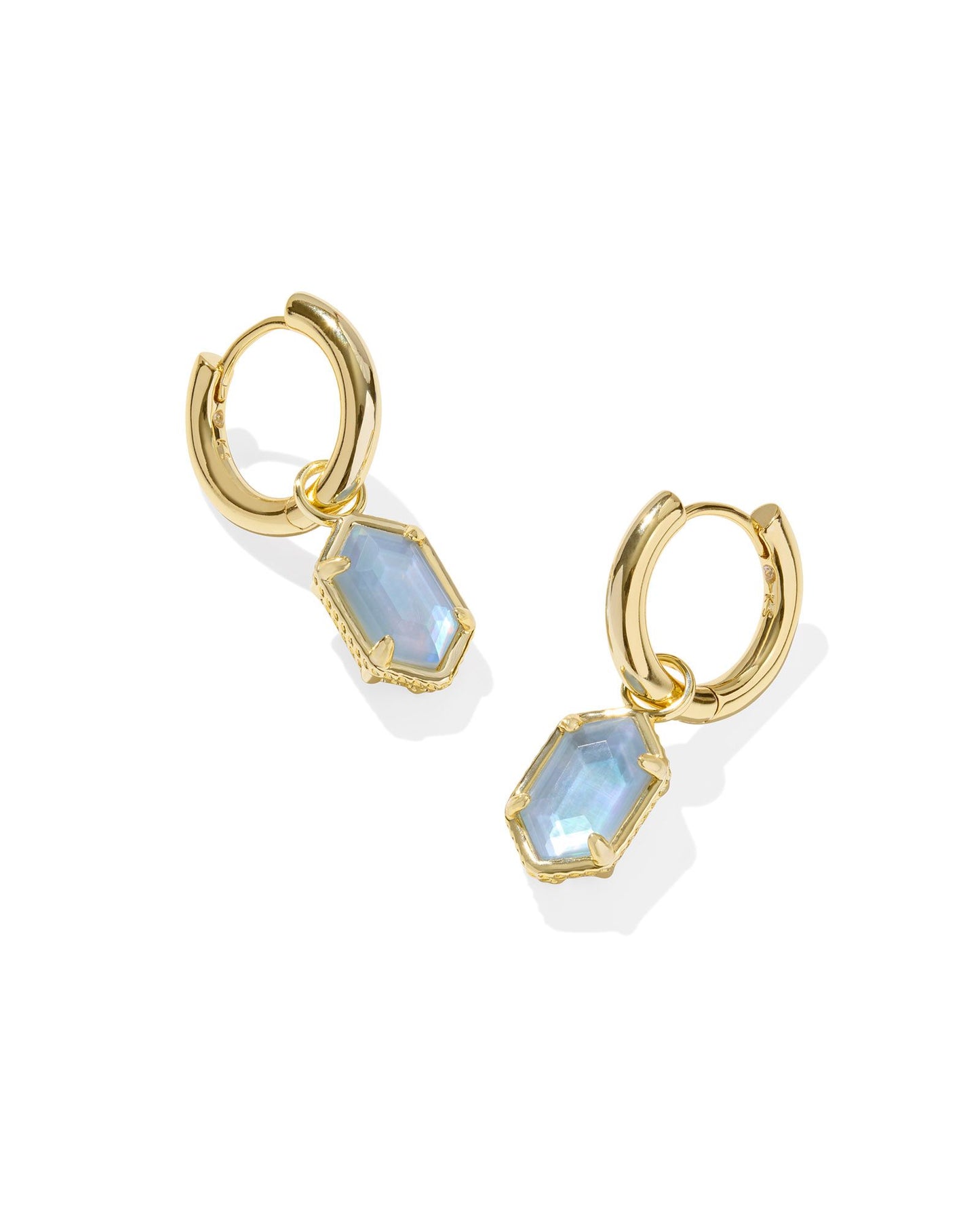 Hallie Huggie Earrings Gold Sky Blue Mother Of Pearl - Southern Belle Boutique