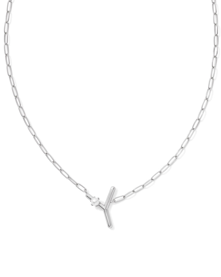 Pearl Initial Y Short Pendant Necklace - Silver - Southern Belle Boutique