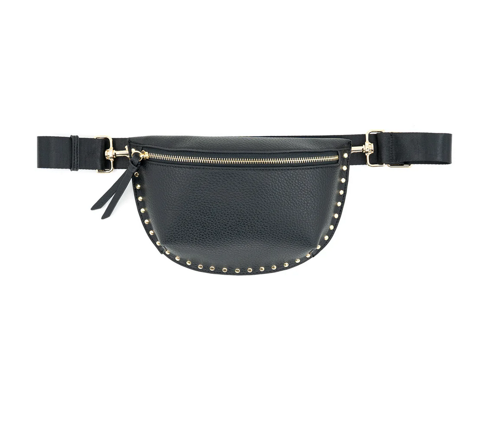 Black Studded Edge Vegan Leather Fanny Pack