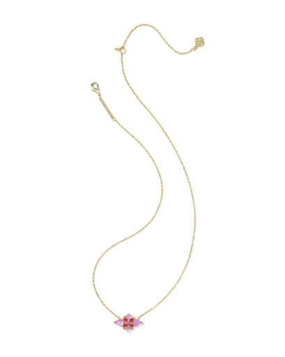 Abbie Crystal Short Pendant Necklace - Gold Pink Mix