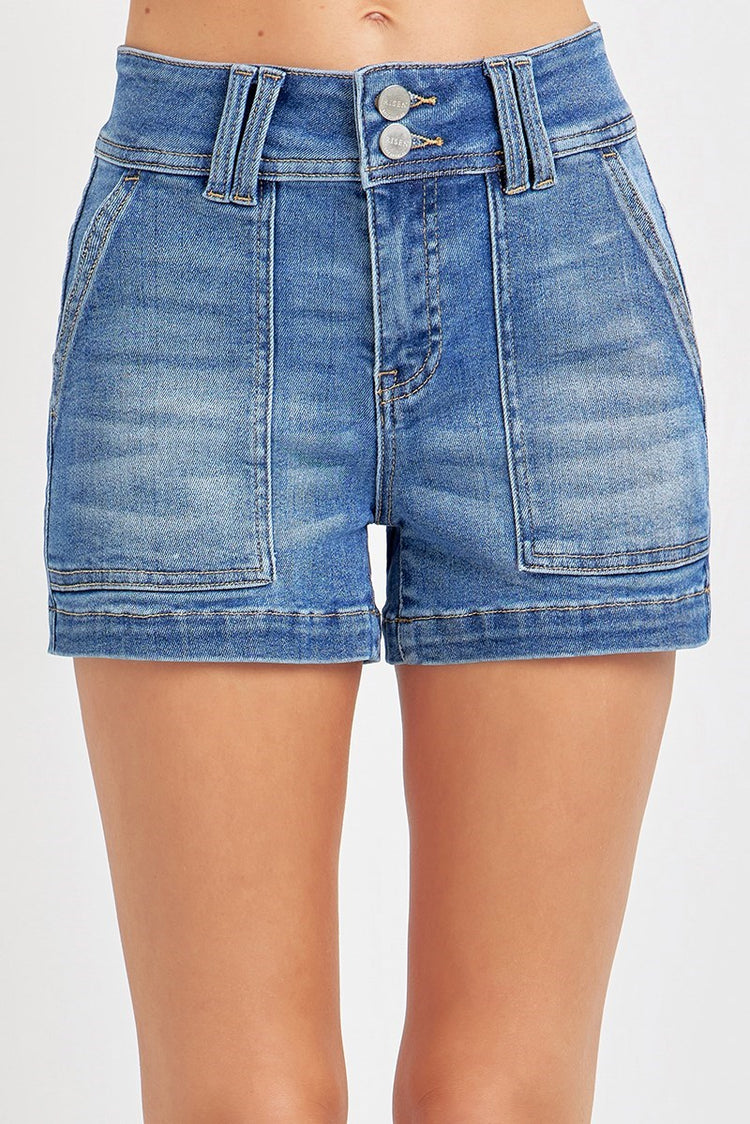 High Rise Front Pocket Short - Medium Wash - Southern Belle Boutique