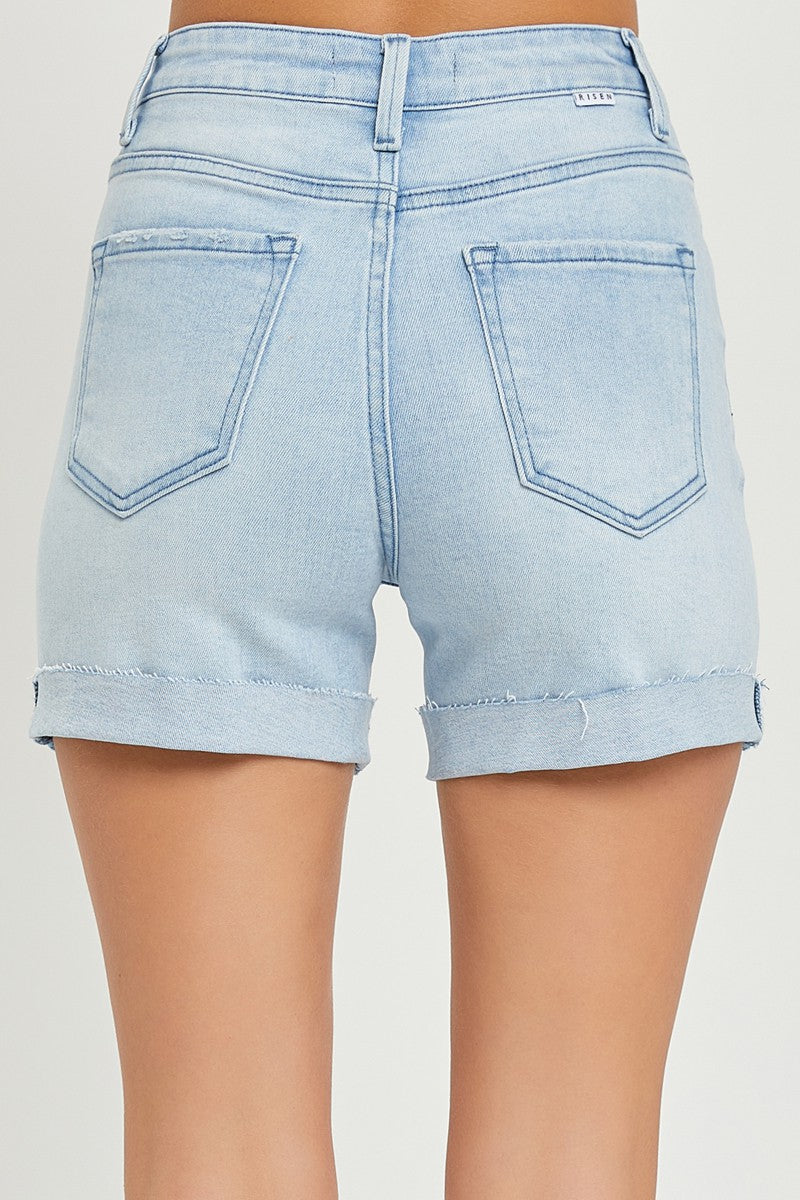High Rise Cuffed Shorts - Light Wash - Southern Belle Boutique