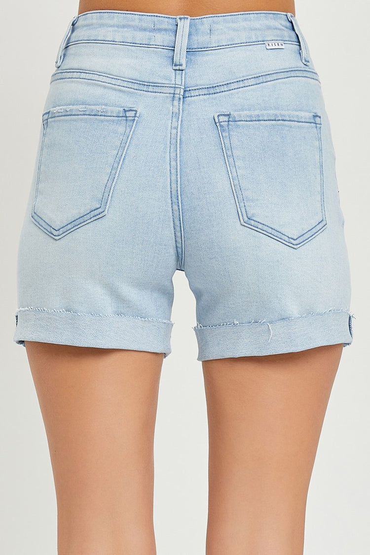 High Rise Cuffed Shorts - Light Wash - Southern Belle Boutique