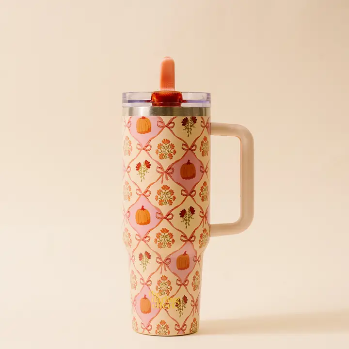 40 oz Lifestyle Flip Straw Tumbler-Patchwork Pumpkins - Southern Belle Boutique